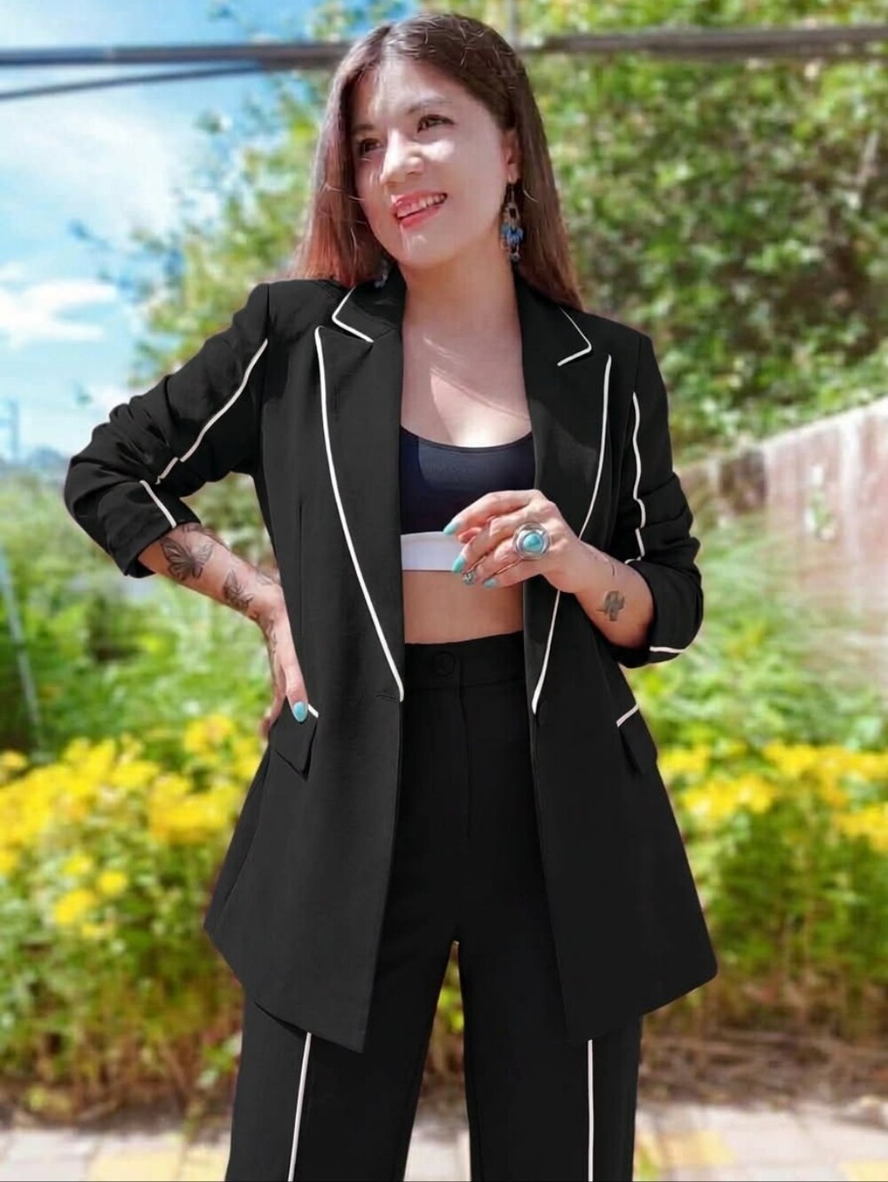 2pcs Stylish Oversized Blazer Jacket With Matching Pants Outfit Set